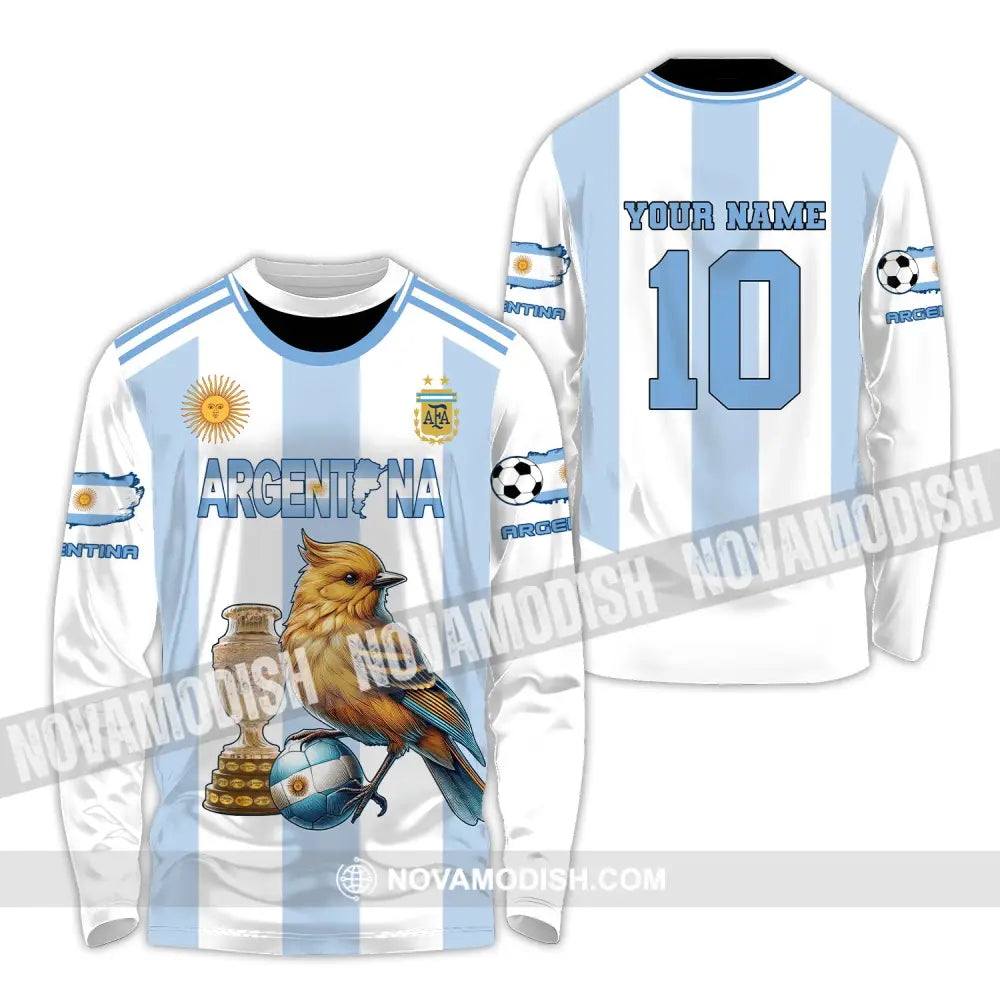 Unisex Shirt Custom Name And Number Argentina Euro 2024 Football Polo Long Sleeve / S T-Shirt