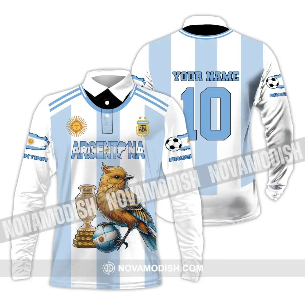 Unisex Shirt Custom Name And Number Argentina Euro 2024 Football Polo Long Sleeve / S T-Shirt