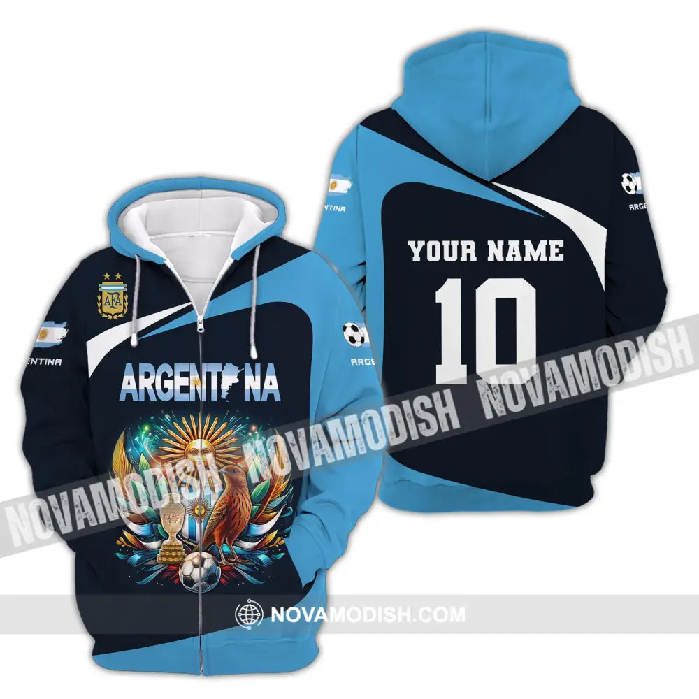 Unisex Shirt Custom Name And Number Argentina Euro 2024 Football Polo Long Sleeve Zipper Hoodie / S