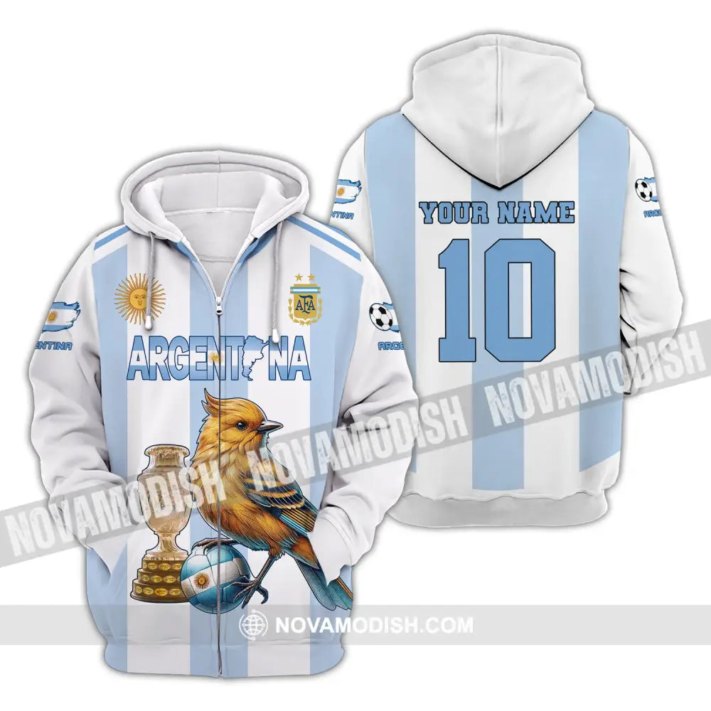 Unisex Shirt Custom Name And Number Argentina Euro 2024 Football Polo Long Sleeve Zipper Hoodie / S