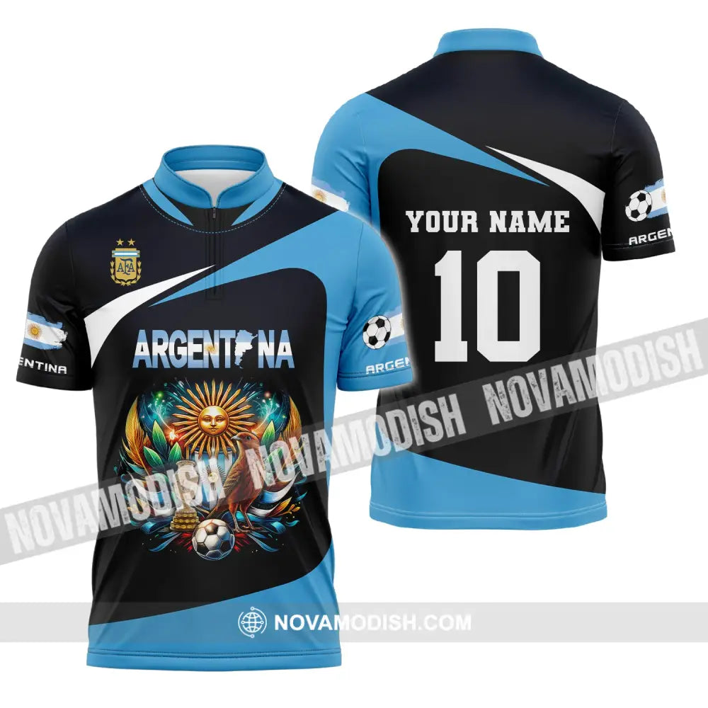 Unisex Shirt Custom Name And Number Argentina Euro 2024 Football Polo Long Sleeve Zipper / S T-Shirt