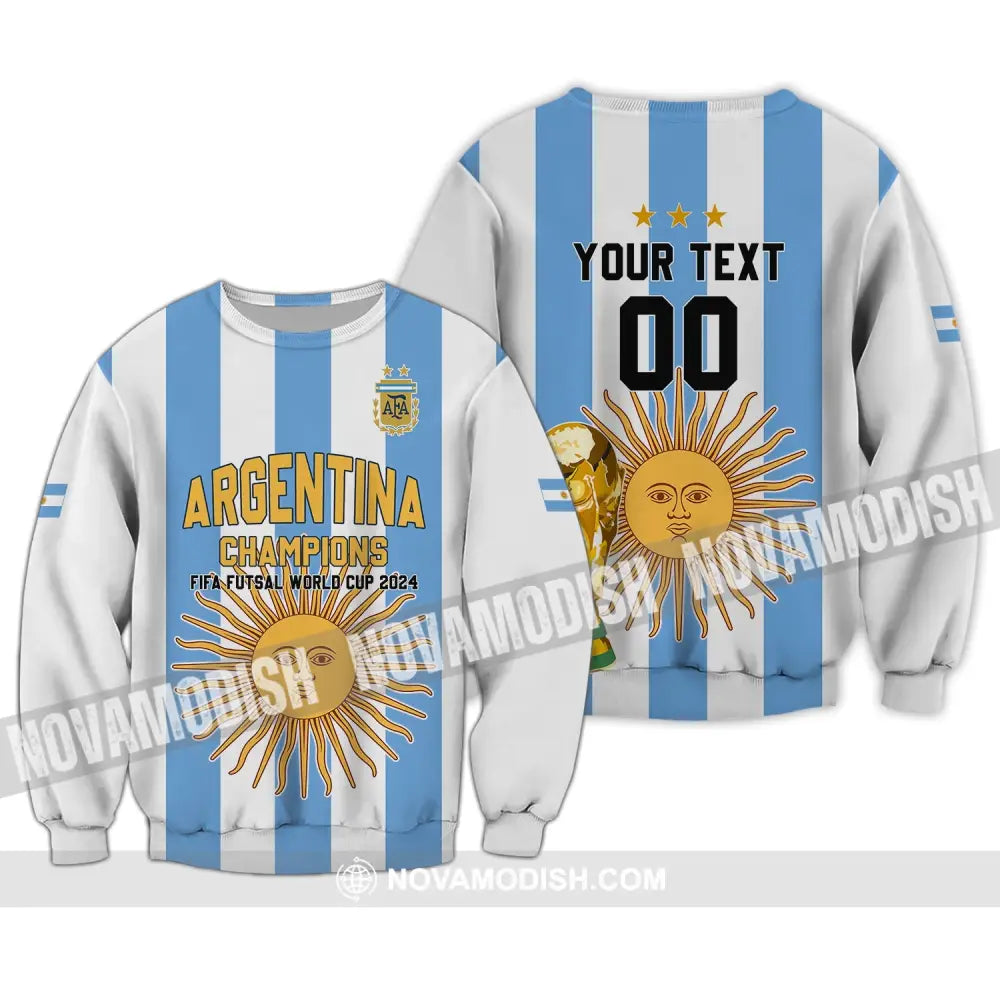 Unisex Shirt - Custom Name And Number Shirt - Argentina Football Fifa World Cup Champions Shirt Long Sleeve / S T-shirt