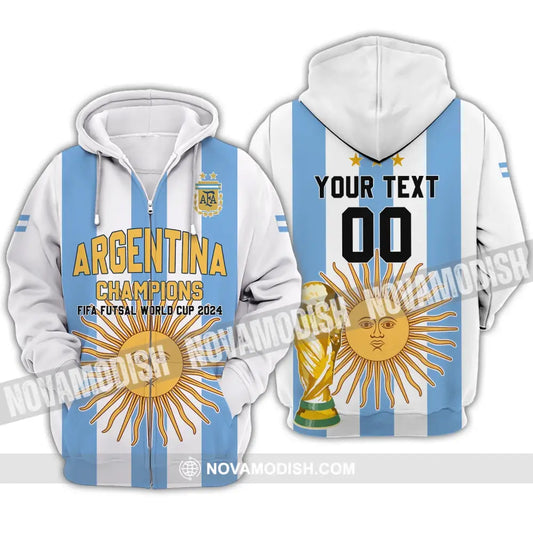Unisex Shirt - Custom Name And Number Shirt - Argentina Football Fifa World Cup Champions Shirt Zipper Hoodie / S