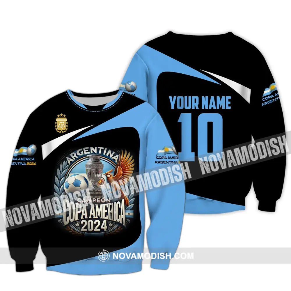 Unisex Shirt Custom Name And Number Argentina Football Polo Copa 2024 Hoodie Long Sleeve / S T-Shirt