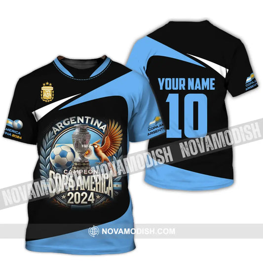 Unisex Shirt Custom Name And Number Argentina Football Polo Copa 2024 Hoodie Long Sleeve T-Shirt / S