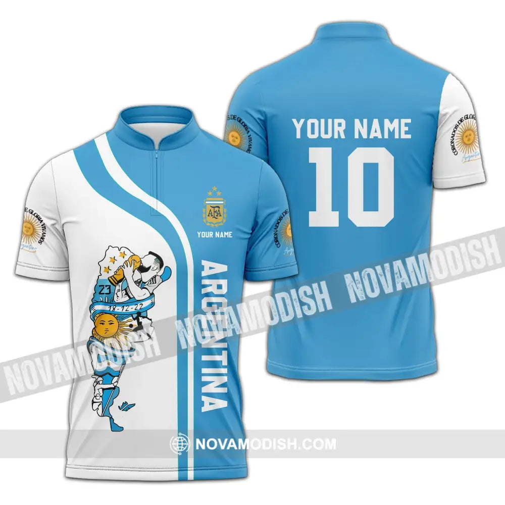 Unisex Shirt - Custom Name And Number Argentina National Team Afa Zipper Polo / S T-Shirt