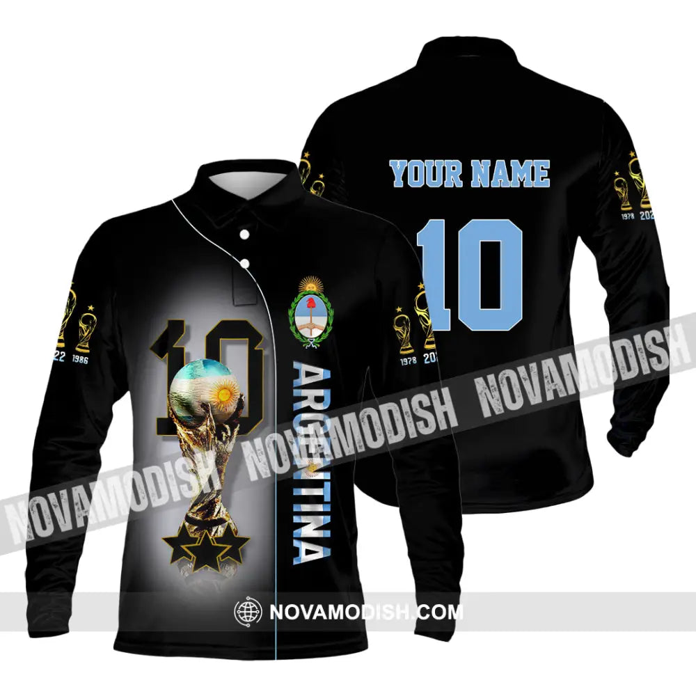 Unisex Shirt Custom Name And Number Argentina T-Shirt Lover Gift Long Sleeve Polo / S T-Shirt