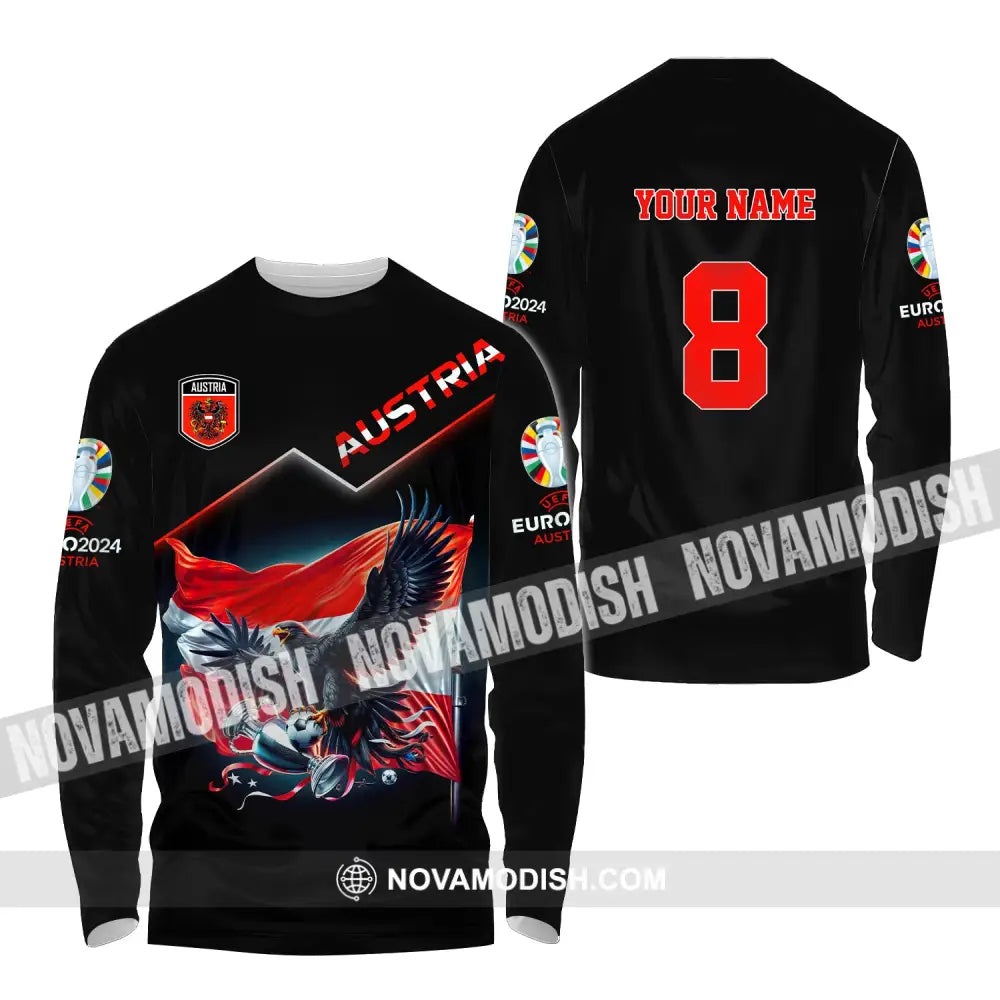 Unisex Shirt Custom Name And Number Austria Football Euro 2024 Polo Long Sleeve / S T-Shirt