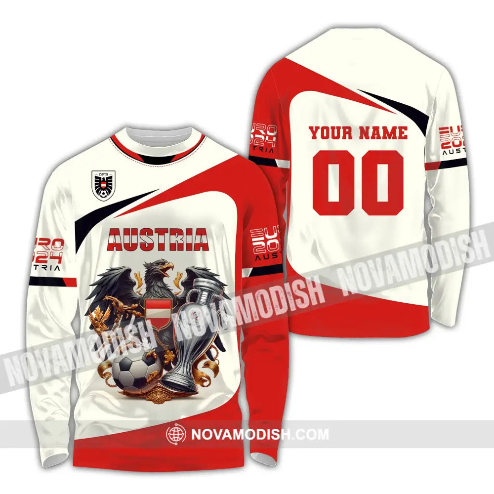 Unisex Shirt Custom Name And Number Austria Football Euro 2024 Polo Long Sleeve / S T-Shirt