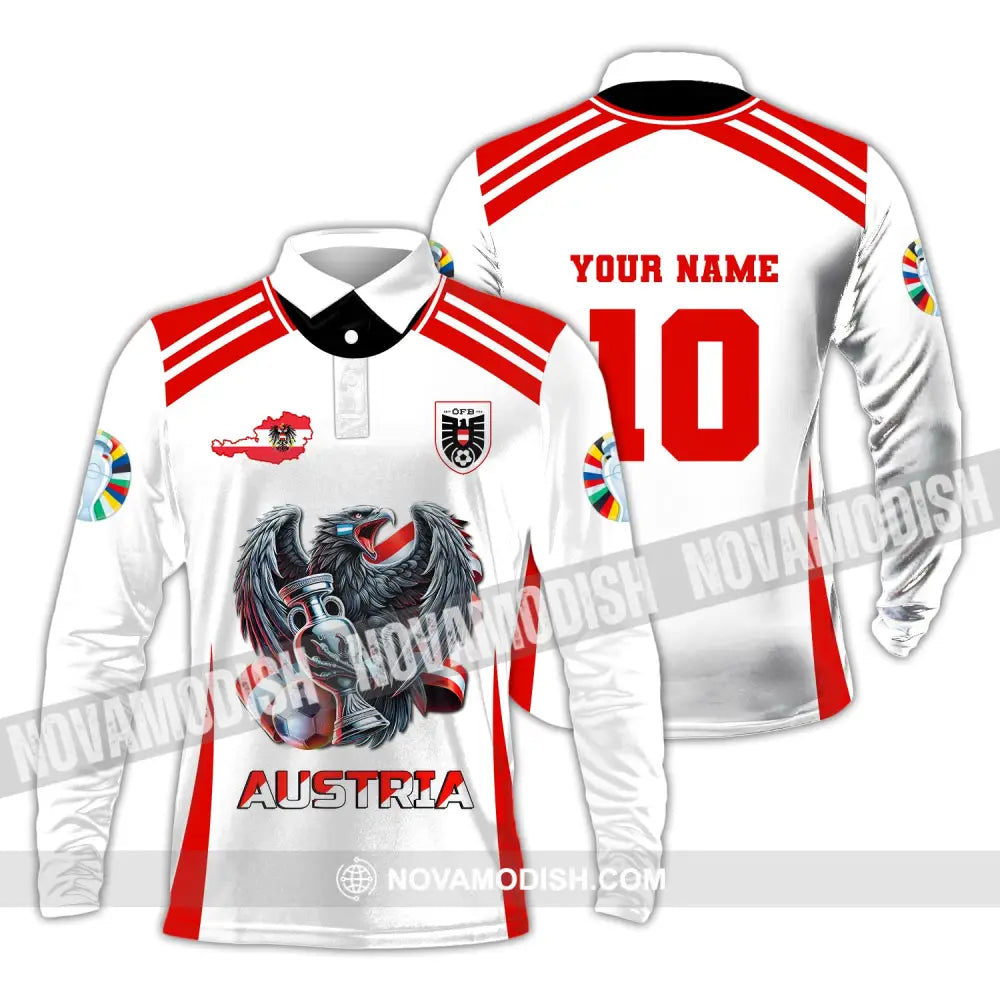 Unisex Shirt Custom Name And Number Austria Football Euro 2024 Polo Long Sleeve / S T-Shirt