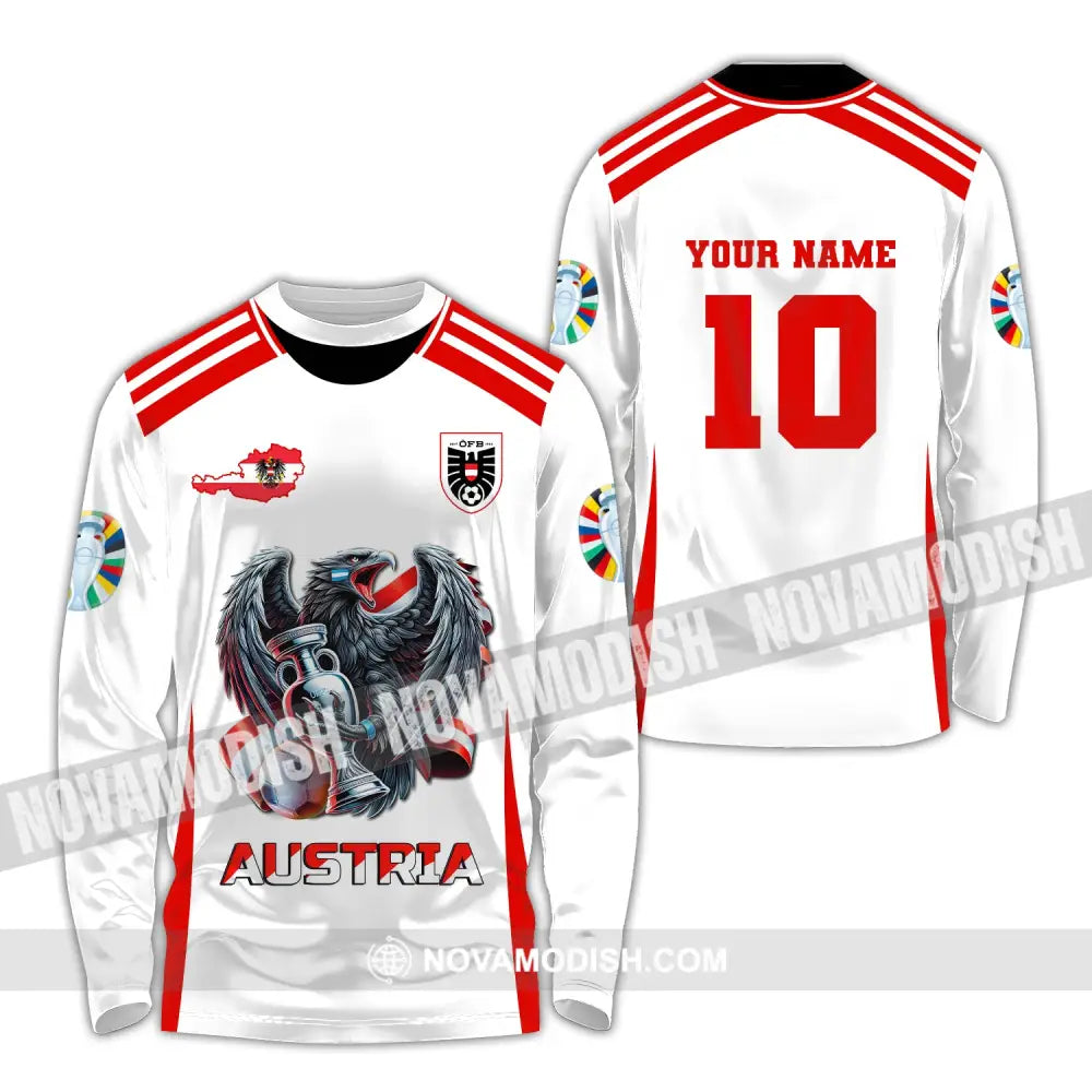 Unisex Shirt Custom Name And Number Austria Football Euro 2024 Polo Long Sleeve / S T-Shirt