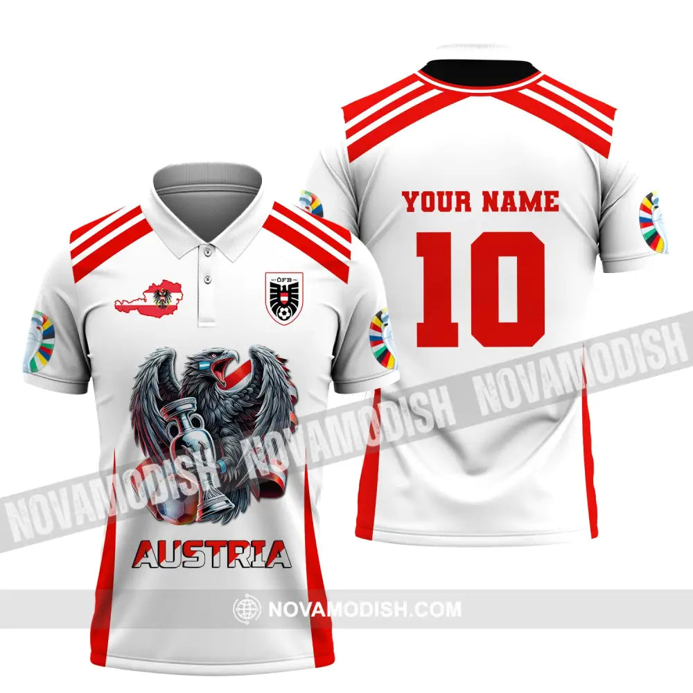 Unisex Shirt Custom Name And Number Austria Football Euro 2024 Polo Long Sleeve / S T-Shirt