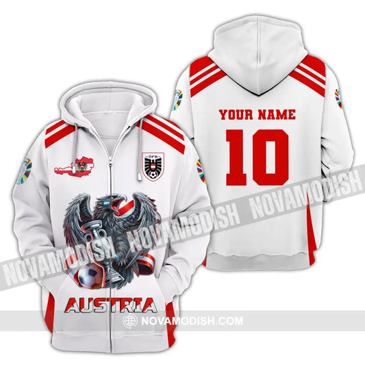 Unisex Shirt Custom Name And Number Austria Football Euro 2024 Polo Long Sleeve Zipper Hoodie / S