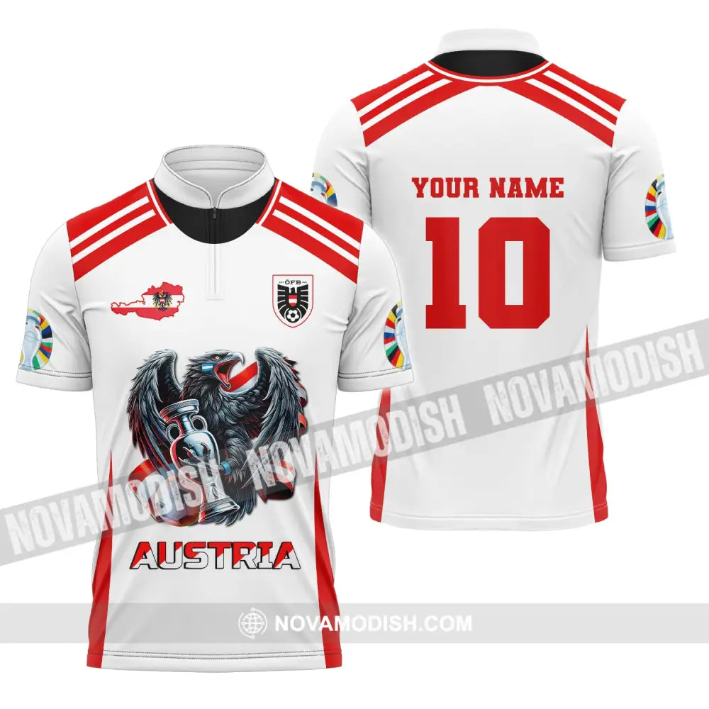 Unisex Shirt Custom Name And Number Austria Football Euro 2024 Polo Long Sleeve Zipper / S T-Shirt