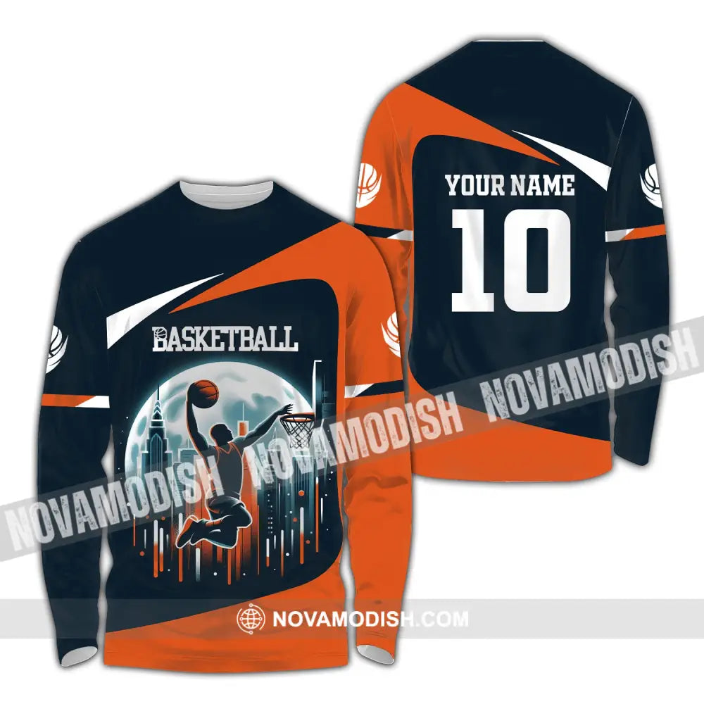 Unisex Shirt Custom Name And Number Basketball Club Uniform Hoodie T-Shirt Long Sleeve / S