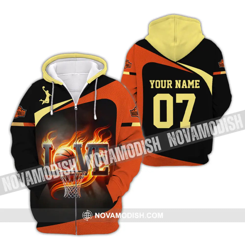 Unisex Shirt Custom Name And Number Basketball Lover Gift Zipper Hoodie / S T-Shirt