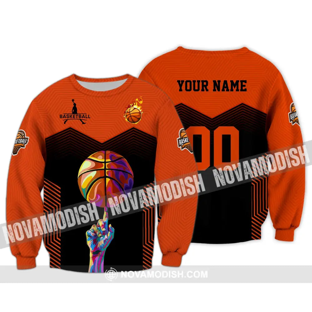 Unisex Shirt Custom Name And Number Basketball Lover T-Shirt Long Sleeve Polo / S