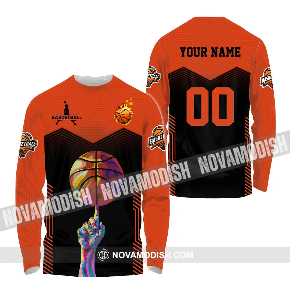 Unisex Shirt Custom Name And Number Basketball Lover T-Shirt Long Sleeve Polo / S