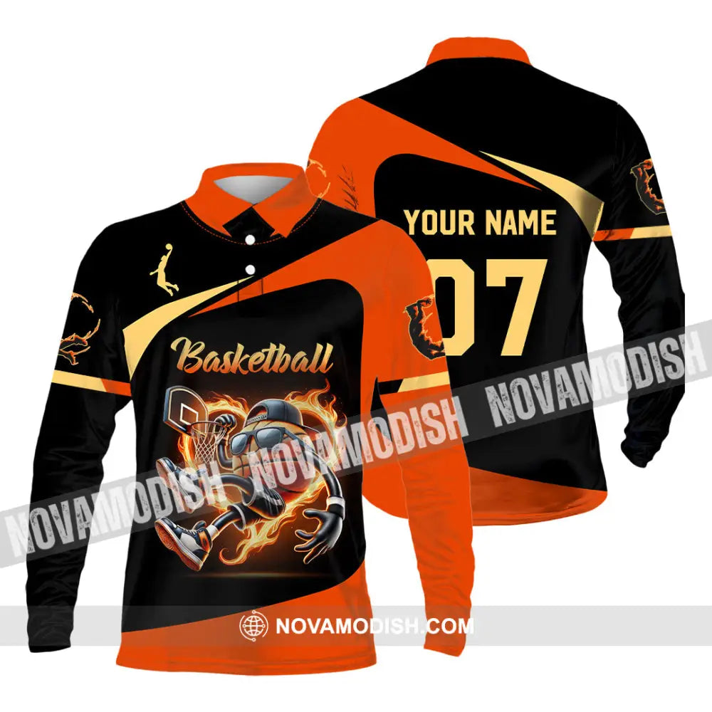 Unisex Shirt Custom Name And Number Basketball Polo Long Sleeve Gift / S T-Shirt