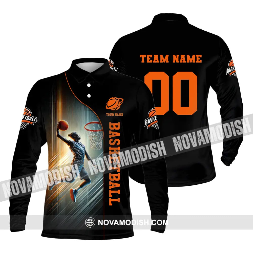 Unisex Shirt Custom Name And Number Basketball Polo Long Sleeve / S T-Shirt