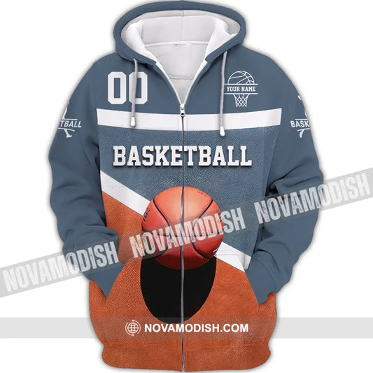 Unisex Shirt Custom Name And Number Basketball Polo Long Sleeve Zipper Hoodie / S T-Shirt