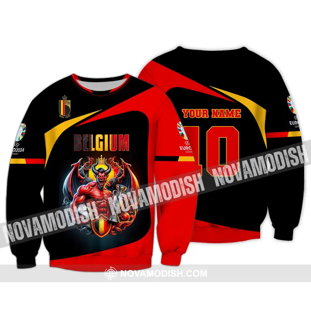 Unisex Shirt Custom Name And Number Belgium Football 2024 Polo Long Sleeve / S T-Shirt