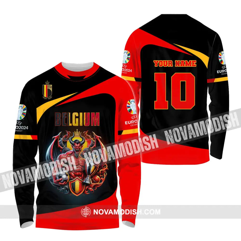 Unisex Shirt Custom Name And Number Belgium Football 2024 Polo Long Sleeve / S T-Shirt