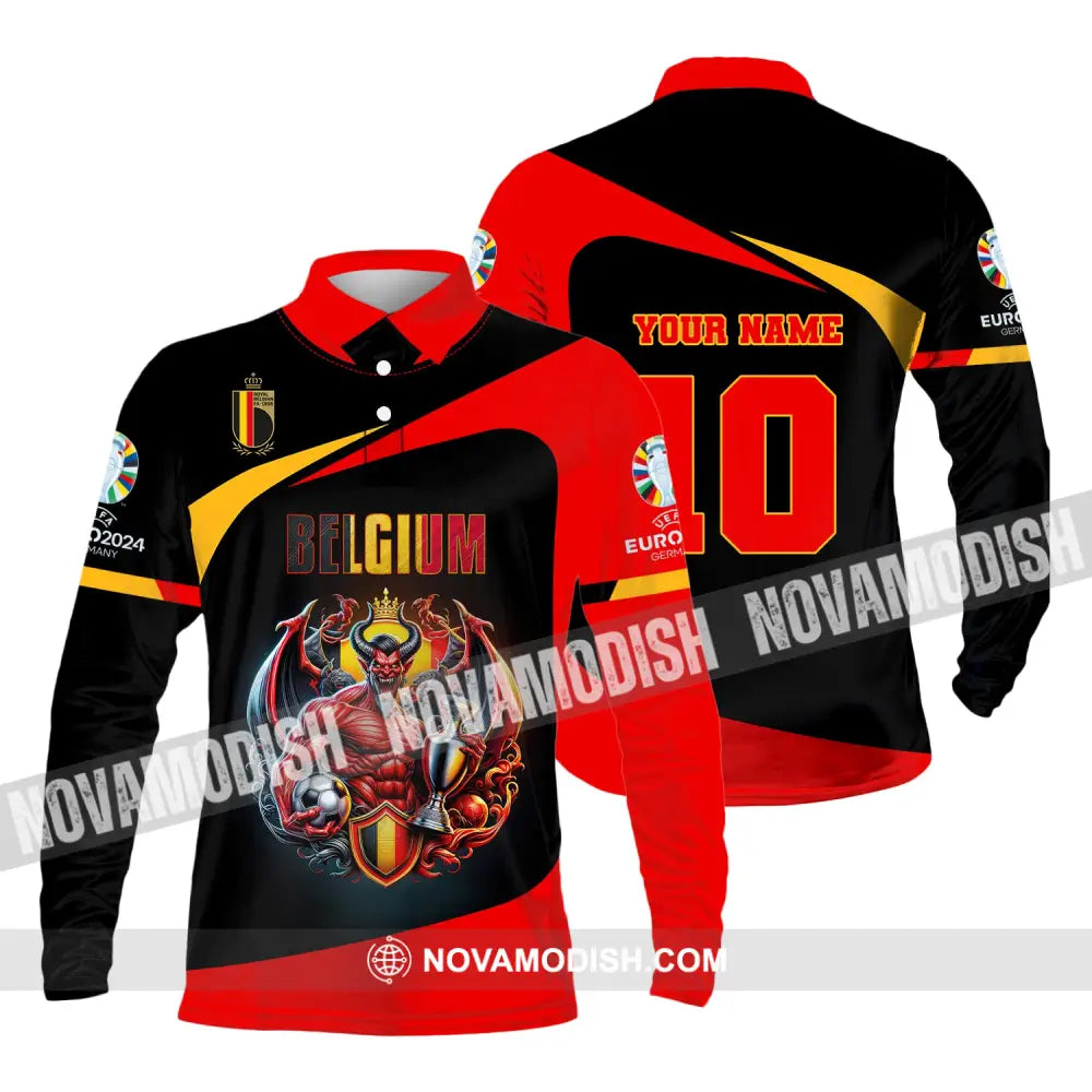 Unisex Shirt Custom Name And Number Belgium Football 2024 Polo Long Sleeve / S T-Shirt