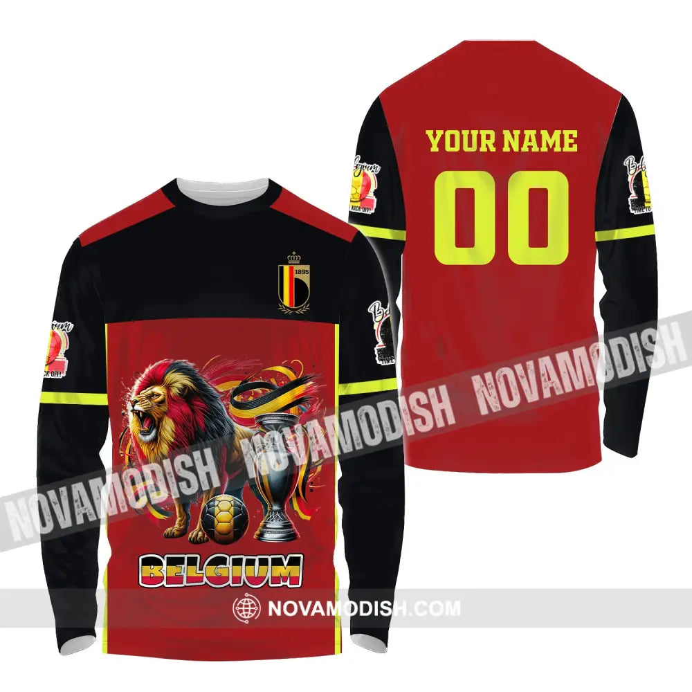 Unisex Shirt Custom Name And Number Belgium Football Polo Euro 2024 Hoodie Long Sleeve / S T-Shirt
