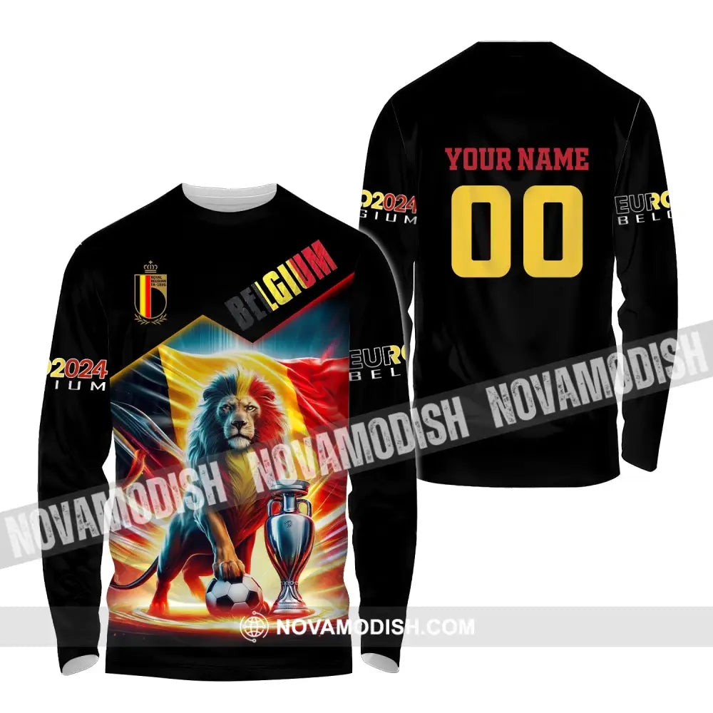 Unisex Shirt Custom Name And Number Belgium Football Polo Euro 2024 Hoodie Long Sleeve / S T-Shirt