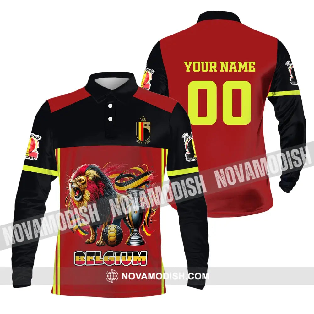 Unisex Shirt Custom Name And Number Belgium Football Polo Euro 2024 Hoodie Long Sleeve / S T-Shirt