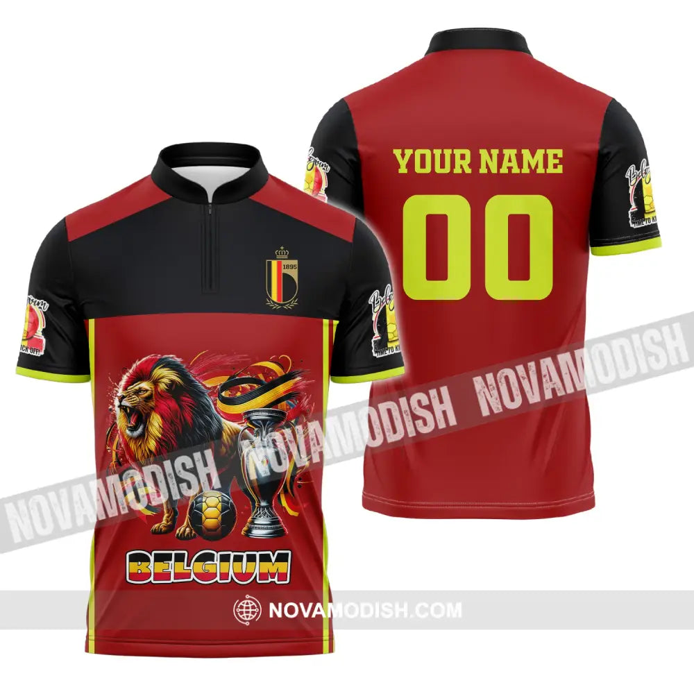 Unisex Shirt Custom Name And Number Belgium Football Polo Euro 2024 Hoodie Long Sleeve Zipper / S