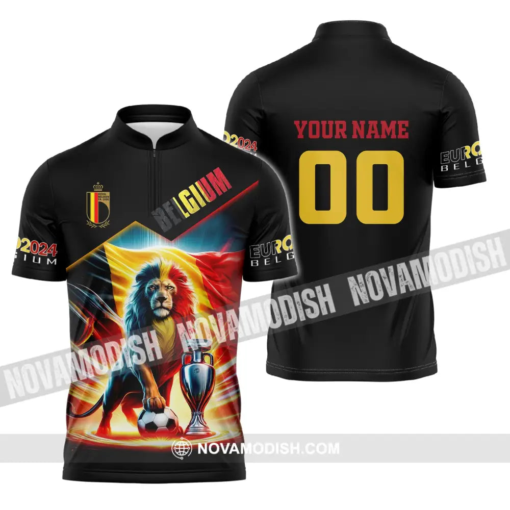 Unisex Shirt Custom Name And Number Belgium Football Polo Euro 2024 Hoodie Long Sleeve Zipper / S