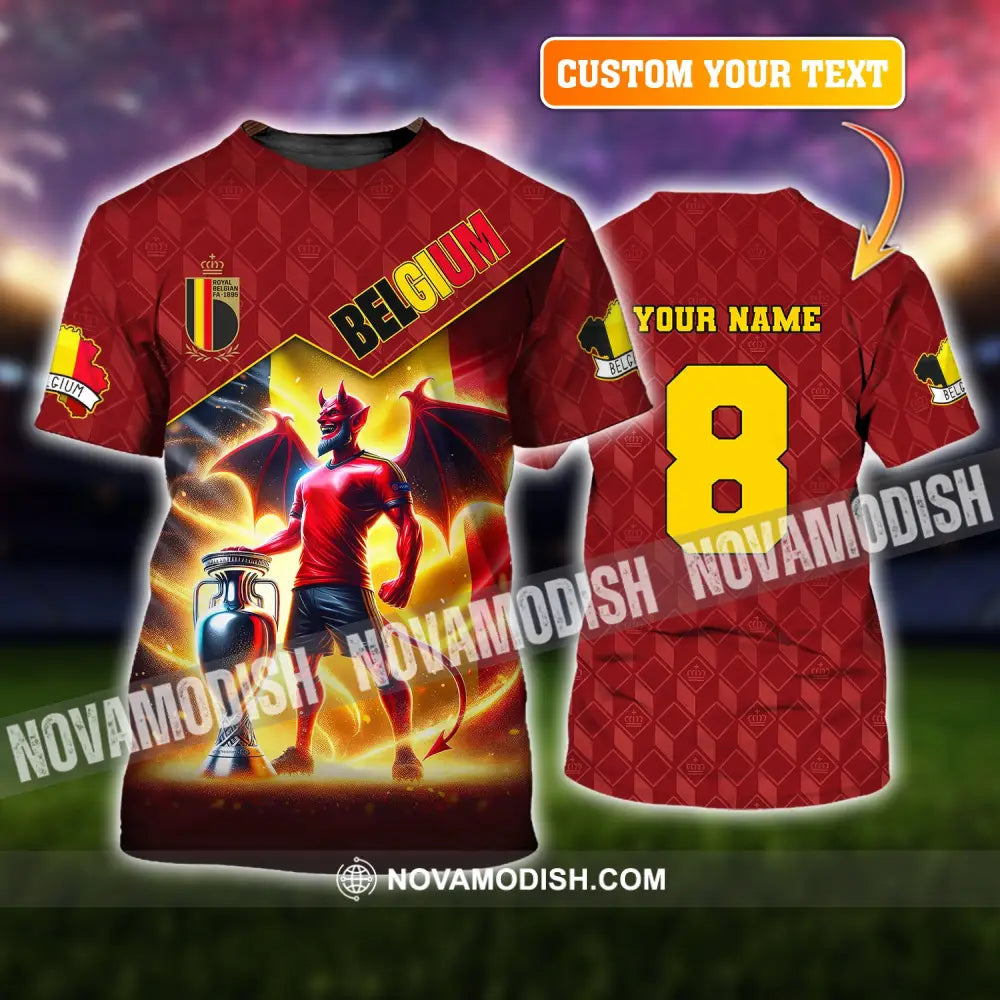 Unisex Shirt Custom Name And Number Belgium Football T-Shirt Euro 2024 Polo Long Sleeve