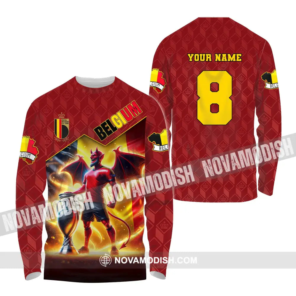 Unisex Shirt Custom Name And Number Belgium Football T-Shirt Euro 2024 Polo Long Sleeve / S