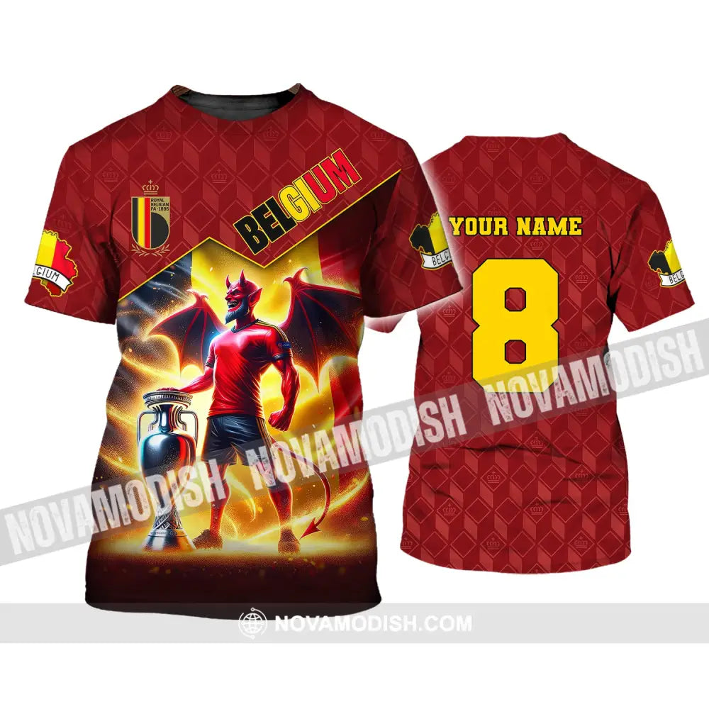 Unisex Shirt Custom Name And Number Belgium Football T-Shirt Euro 2024 Polo Long Sleeve / S