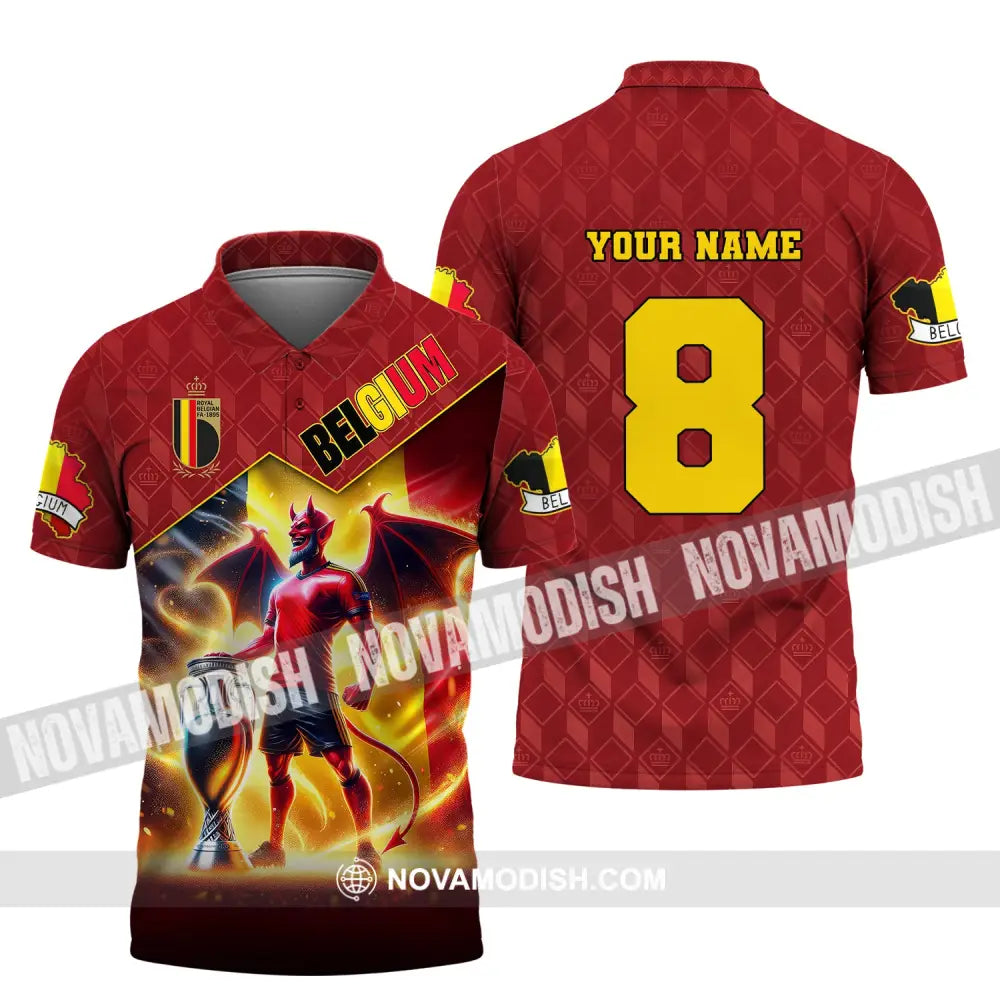 Unisex Shirt Custom Name And Number Belgium Football T-Shirt Euro 2024 Polo Long Sleeve / S