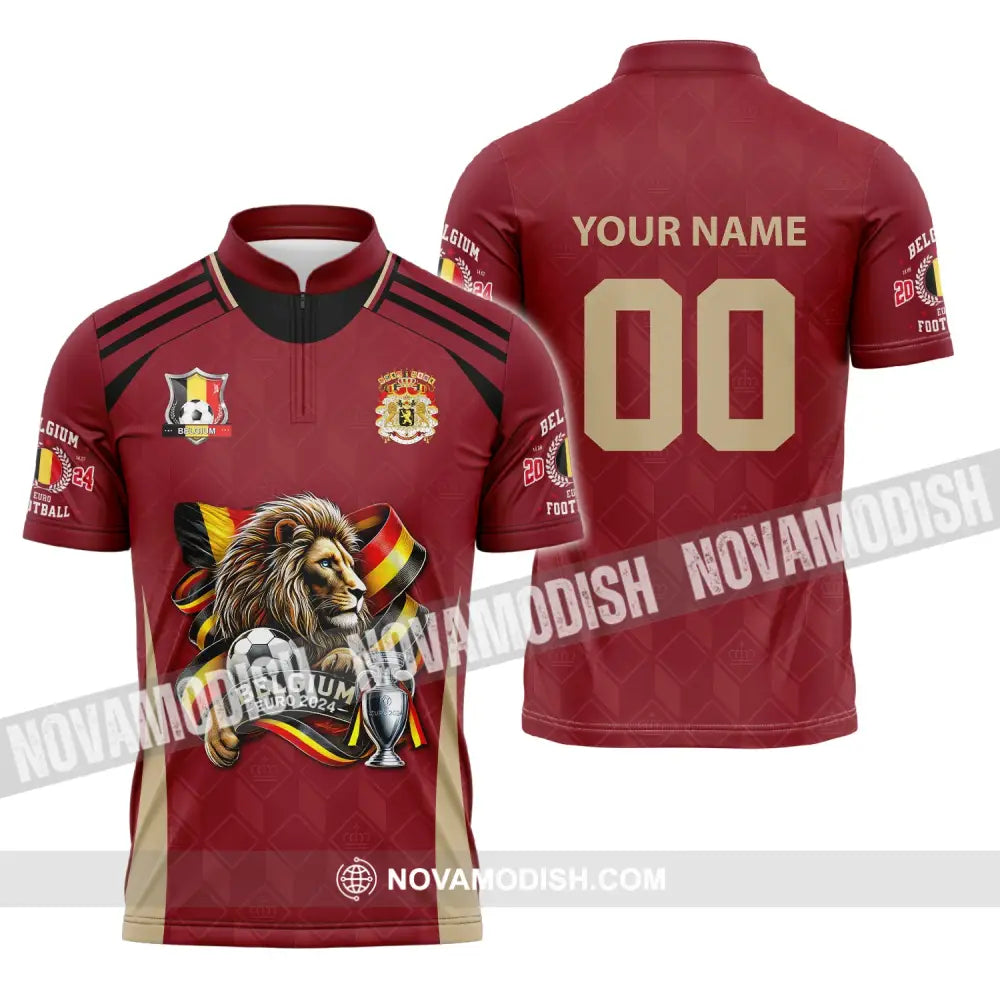 Unisex Shirt Custom Name And Number Belgium Football T-Shirt Euro 2024 Polo Long Sleeve Zipper / S