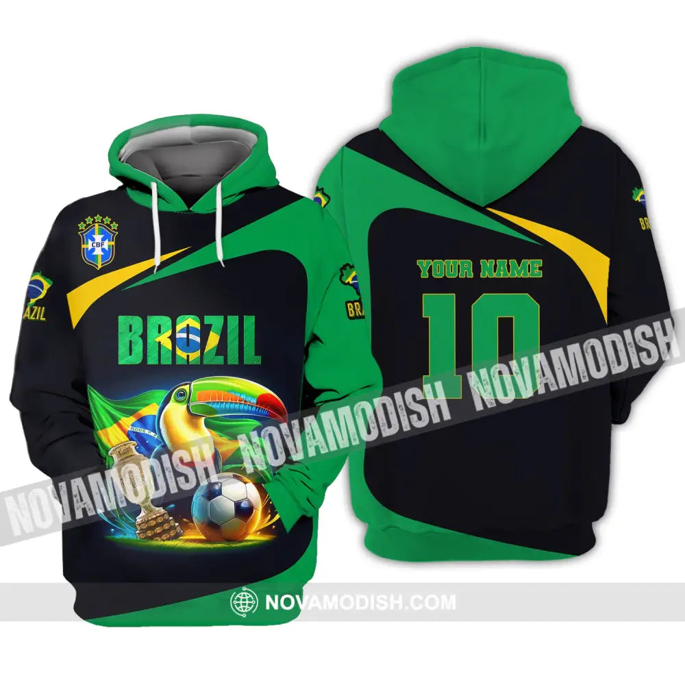 Unisex Shirt Custom Name And Number Brazil Football Euro 2024 Polo Long Sleeve Hoodie / S T-Shirt