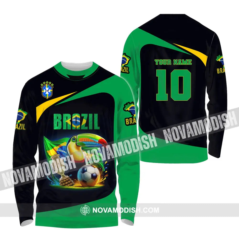 Unisex Shirt Custom Name And Number Brazil Football Euro 2024 Polo Long Sleeve / S T-Shirt