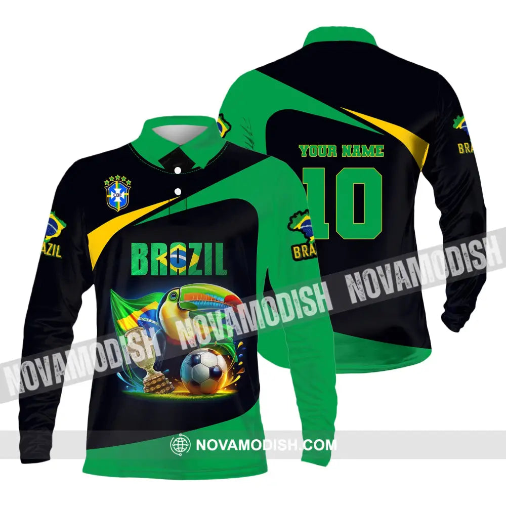 Unisex Shirt Custom Name And Number Brazil Football Euro 2024 Polo Long Sleeve / S T-Shirt