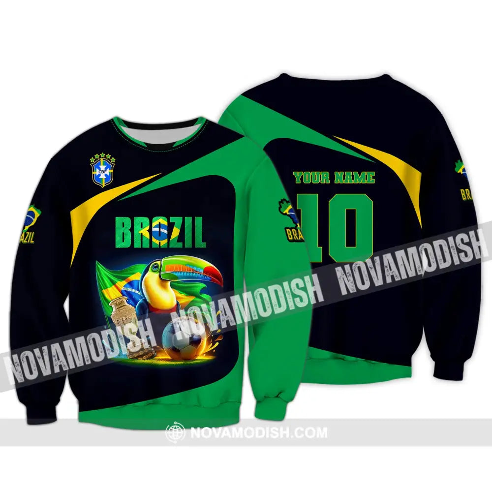 Unisex Shirt Custom Name And Number Brazil Football Euro 2024 Polo Long Sleeve / S T-Shirt