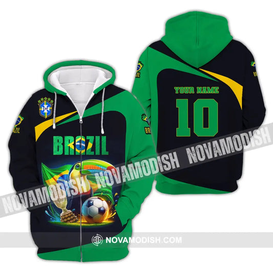 Unisex Shirt Custom Name And Number Brazil Football Euro 2024 Polo Long Sleeve Zipper Hoodie / S