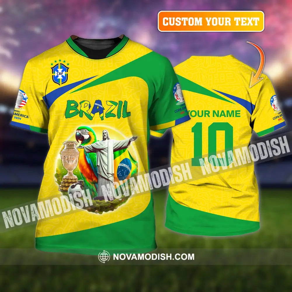 Unisex Shirt Custom Name And Number Brazil Football T-Shirt Copa 2024 Polo Long Sleeve