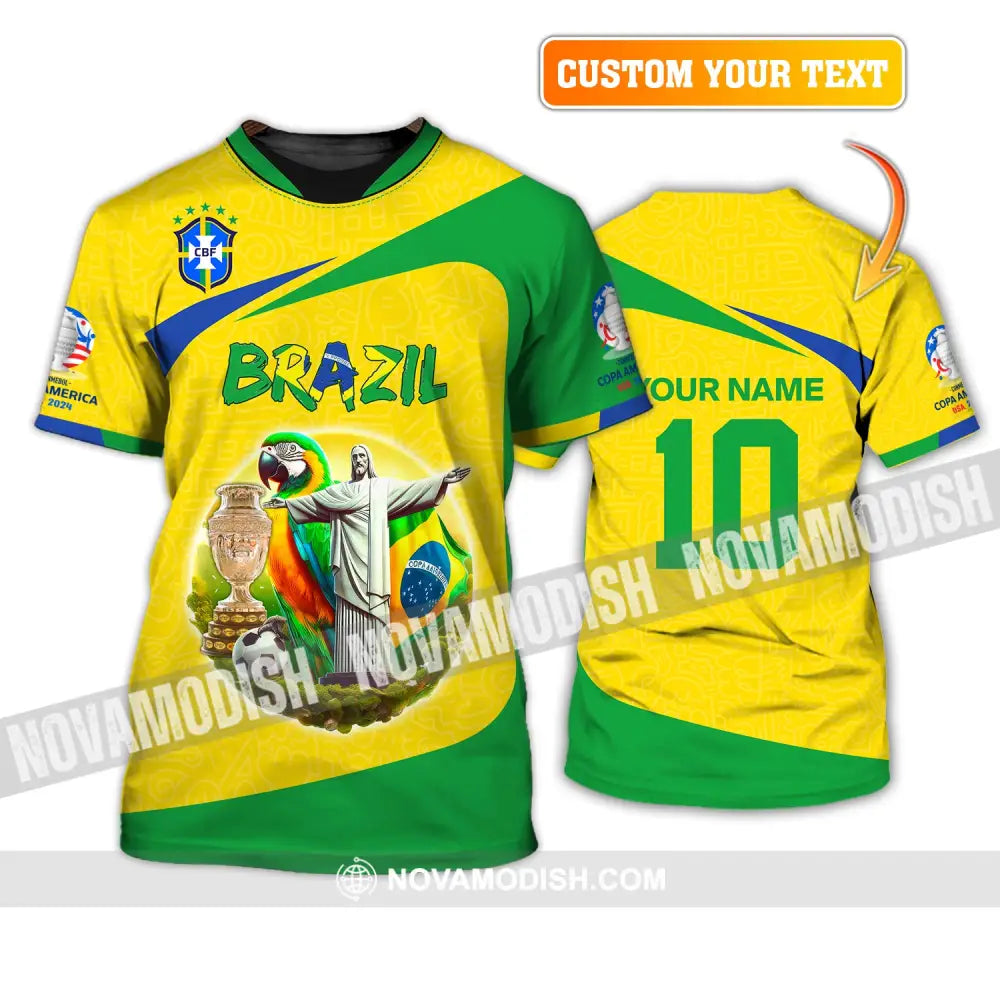 Unisex Shirt Custom Name And Number Brazil Football T-Shirt Copa 2024 Polo Long Sleeve