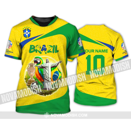 Unisex Shirt Custom Name And Number Brazil Football T-Shirt Copa 2024 Polo Long Sleeve / S