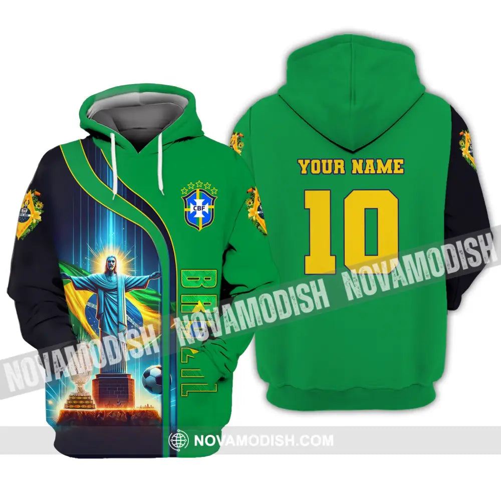 Unisex Shirt Custom Name And Number Brazil Football T-Shirt Euro 2024 Polo Long Sleeve Hoodie / S