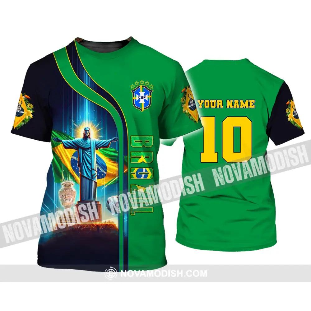 Unisex Shirt Custom Name And Number Brazil Football T-Shirt Euro 2024 Polo Long Sleeve / S