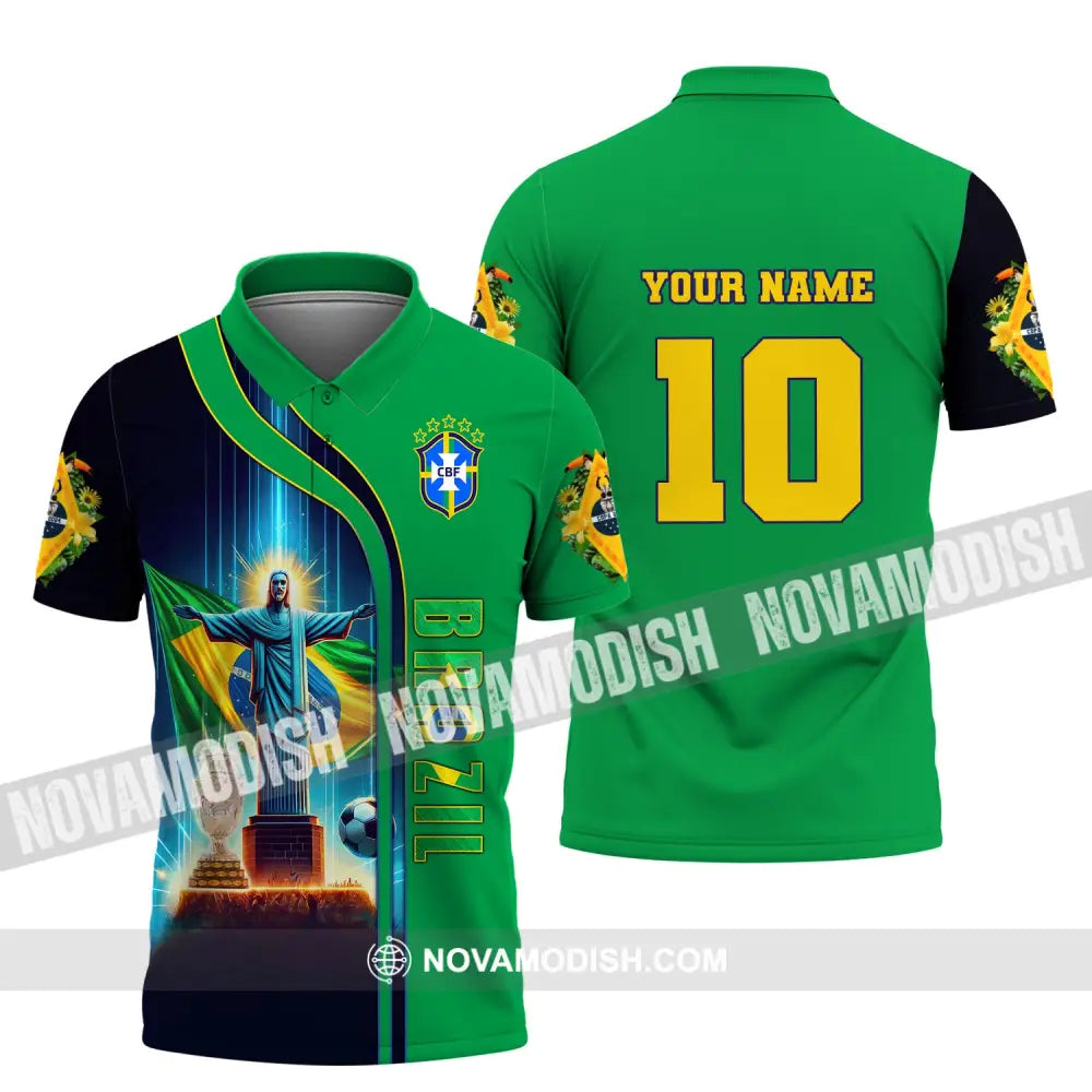 Unisex Shirt Custom Name And Number Brazil Football T-Shirt Euro 2024 Polo Long Sleeve / S