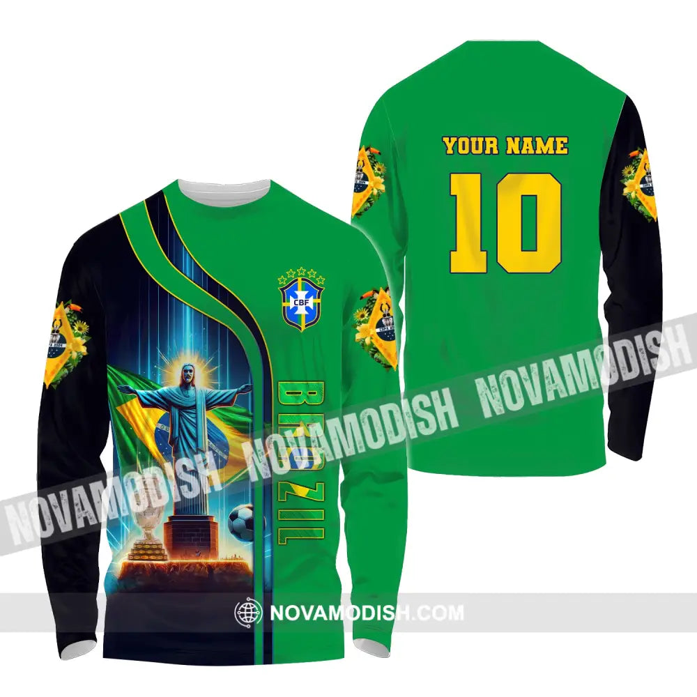 Unisex Shirt Custom Name And Number Brazil Football T-Shirt Euro 2024 Polo Long Sleeve / S